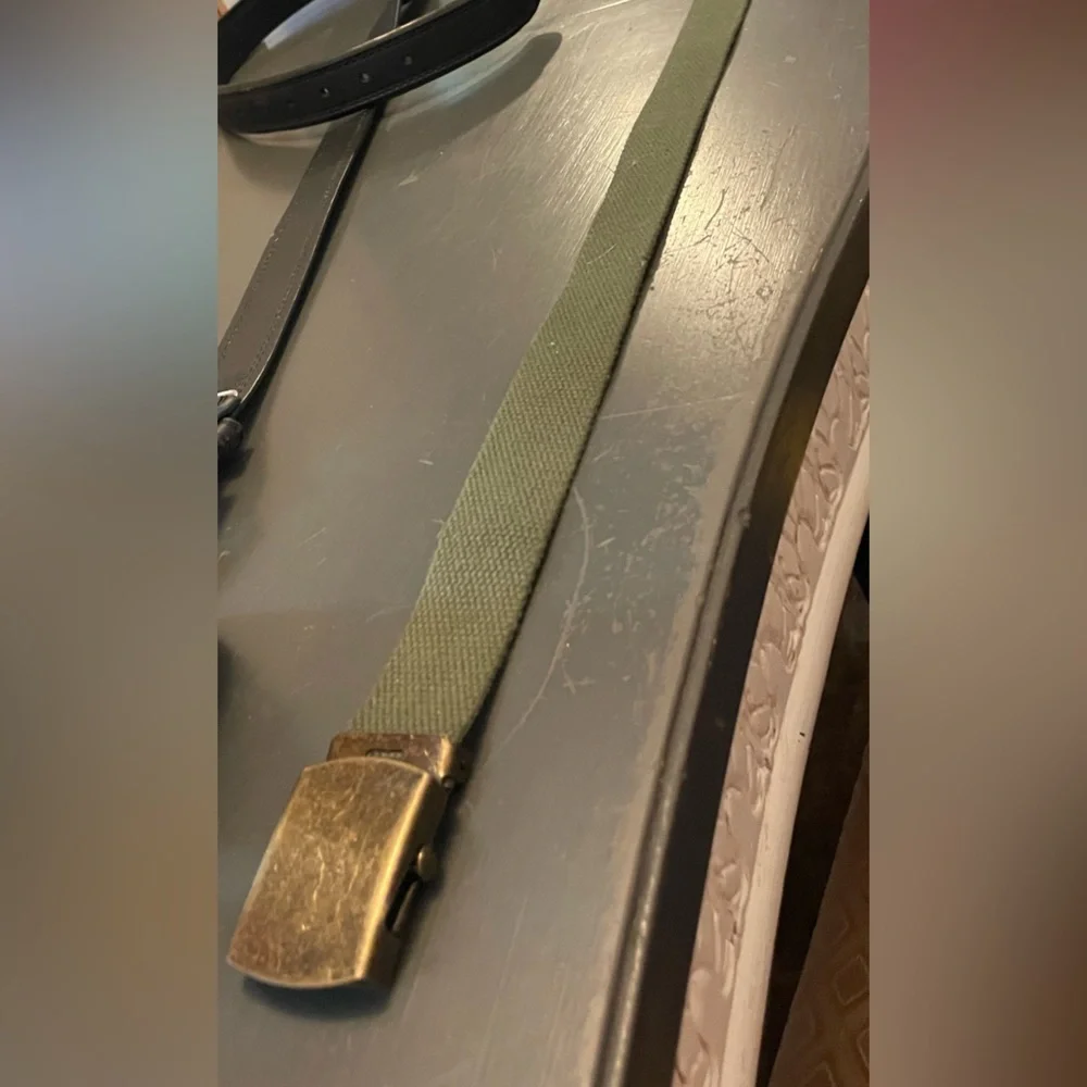 Men's green military Belt with Buckle 55in long 52 inch waist or less